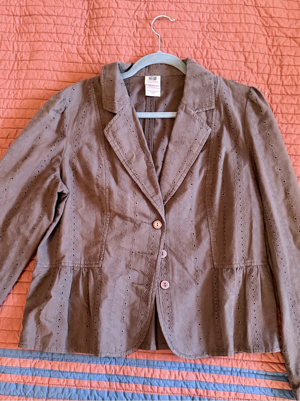 Faded Glory Brown Eyelet Peplum Jacket